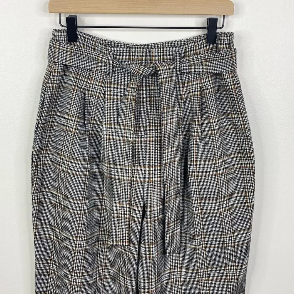 ASTR The Label Plaid Tie Waist Trousers Black Brown High Rise Tapered Pants M